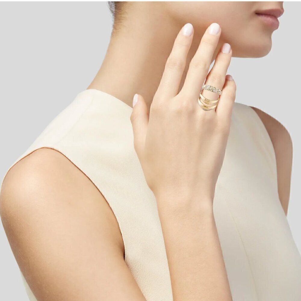 Nwt Alexis Bittar 10kt Gold Swarovski Crystal Pave Draping Party Cocktail Ring 8